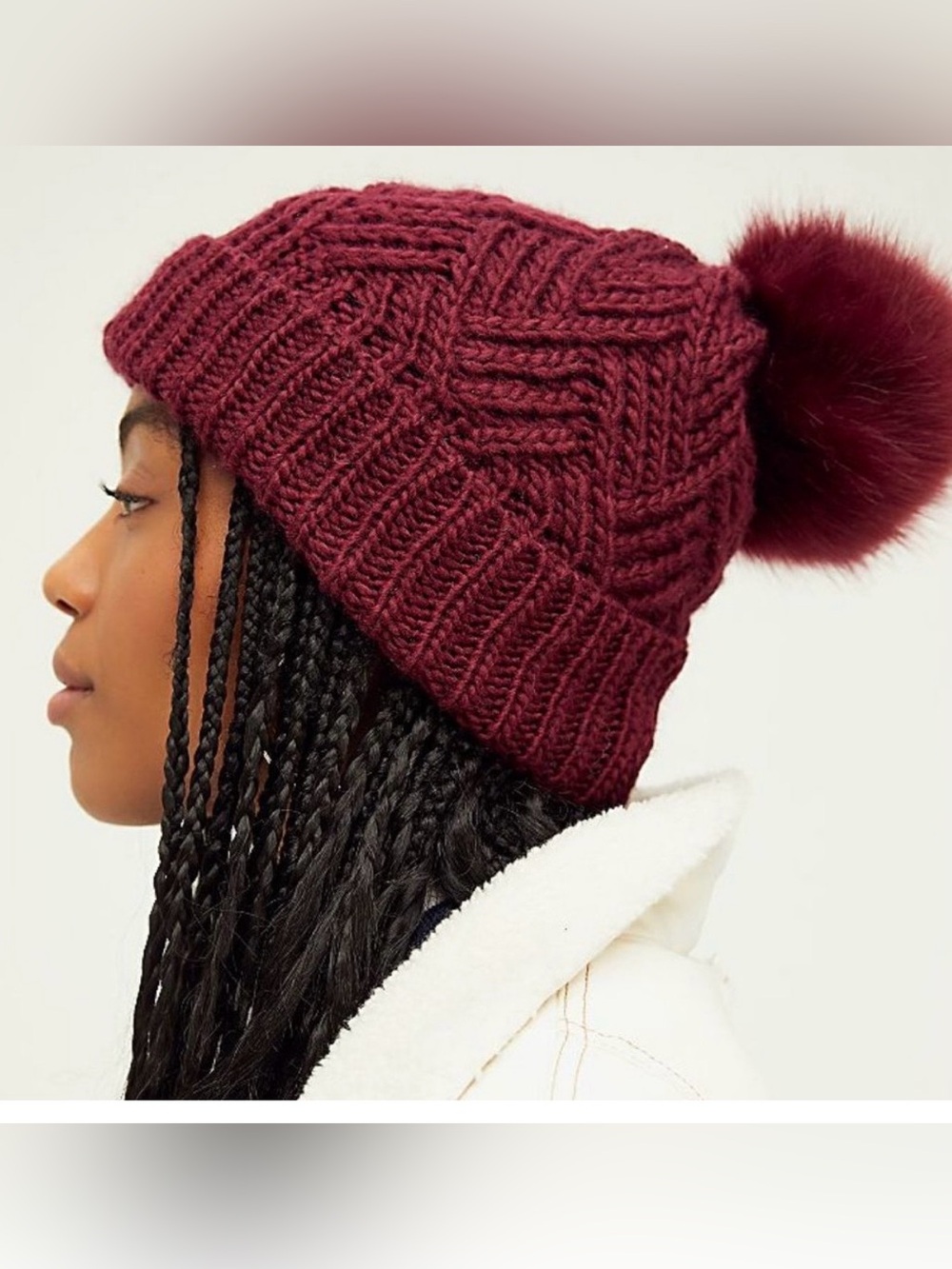 Free People Pinnacle Pom Beanie Maroon Knit hat